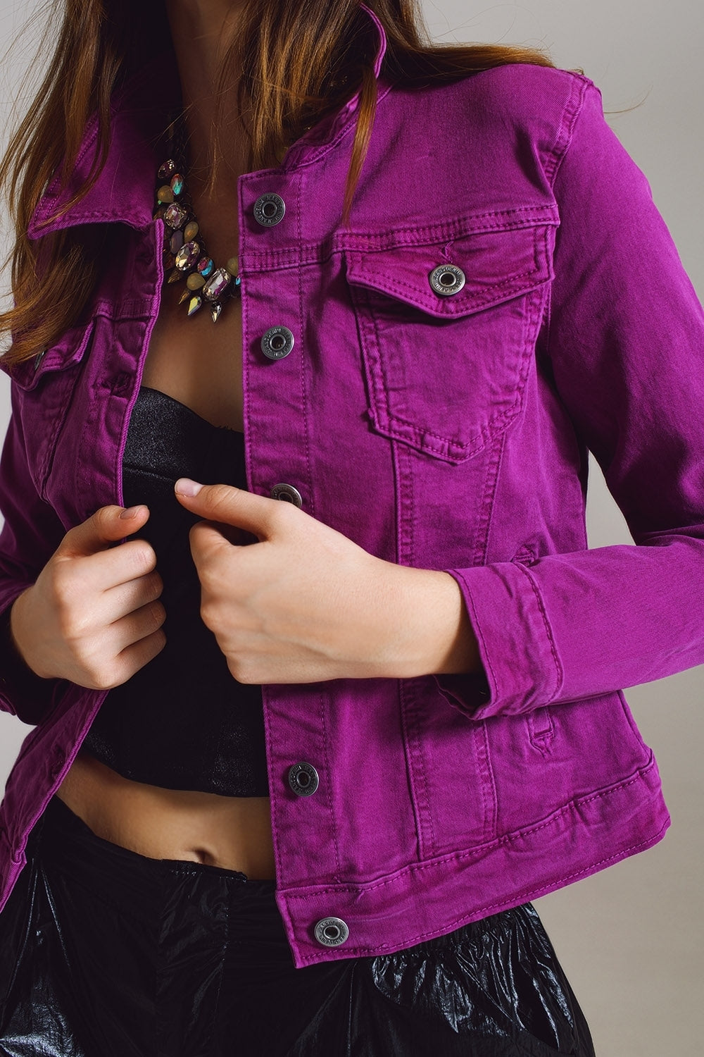 Cazadora vaquera slim en magenta Q2
