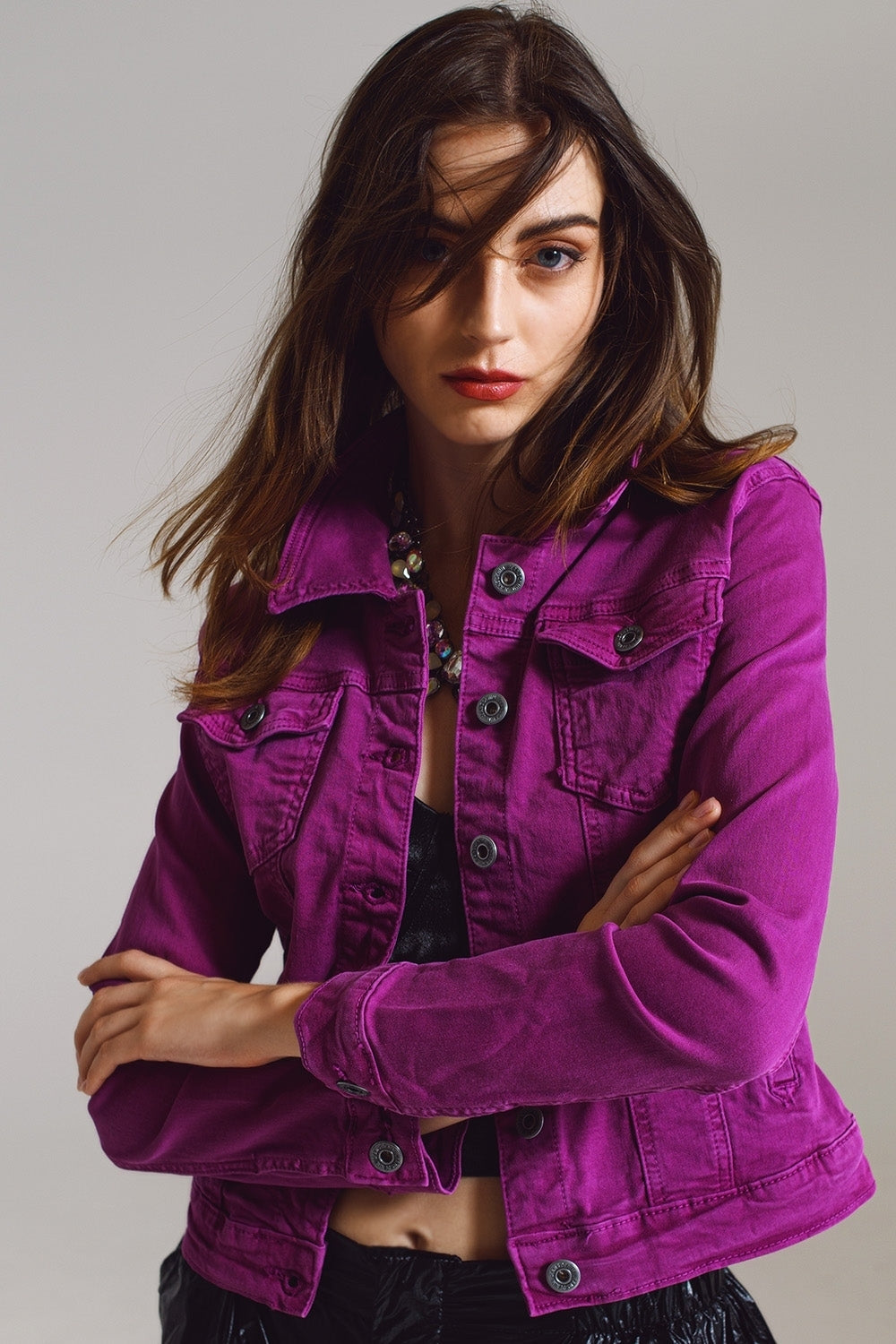 Cazadora vaquera slim en magenta Q2