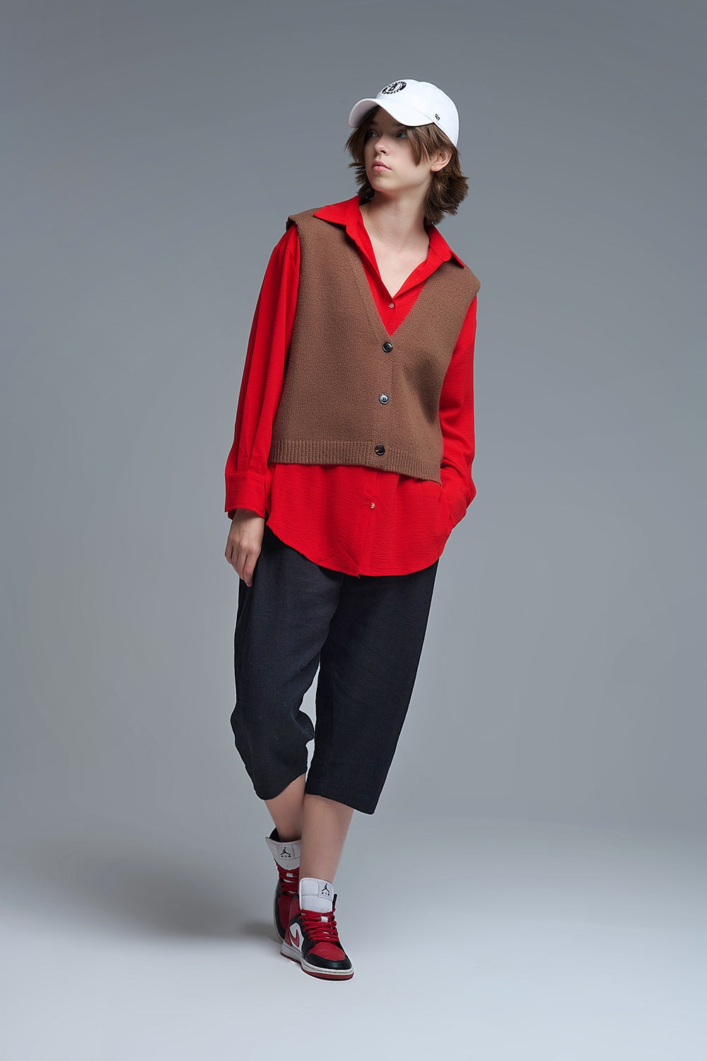 Chaleco corto de punto marrón chocolate Q2