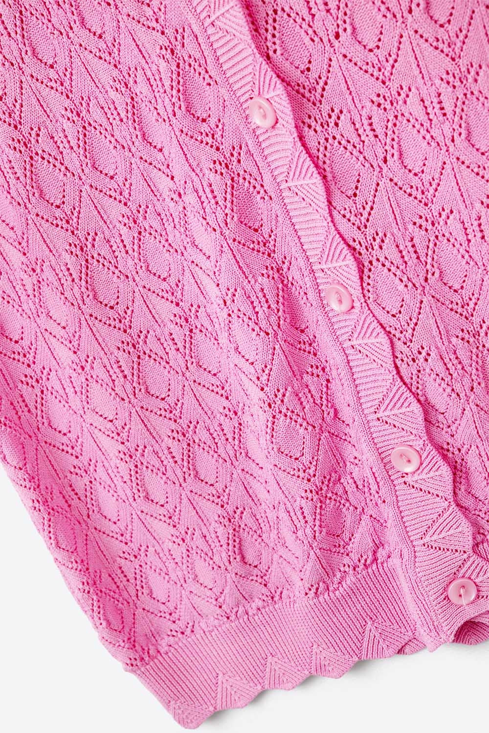 Chaleco de Punto Pointelle con Bordes Festoneados en Fucsia Q2