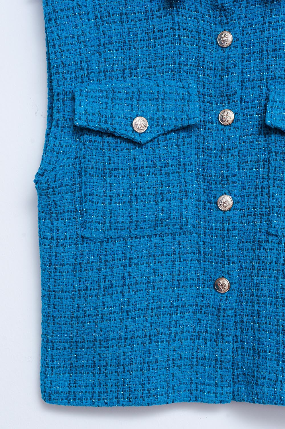 Chaleco de traje azul de sastre de bouclé Q2