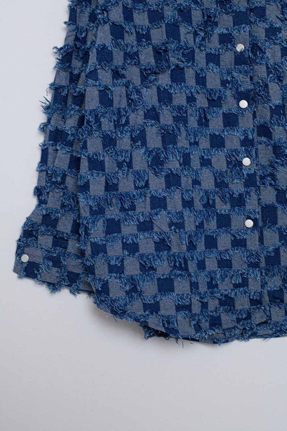 Chaqueta azul a cuadros con volantes Q2