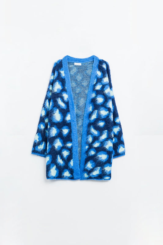 Q2 Chaqueta azul de lana con estampado de leopardo
