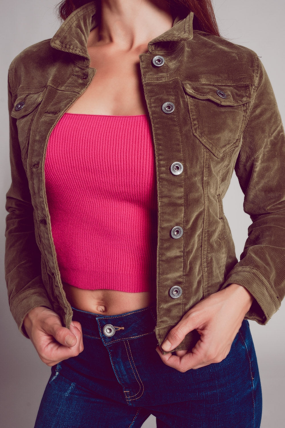 Chaqueta de cordón cropped caqui Q2