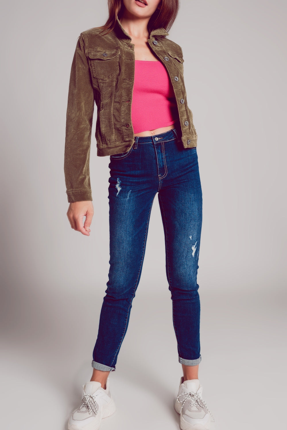 Chaqueta de cordón cropped caqui Q2