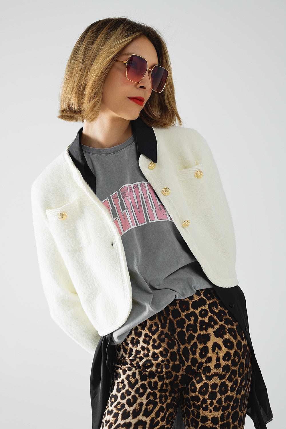 Chaqueta de punto de alta calidad extra suave y esponjosa en color crudo Q2
