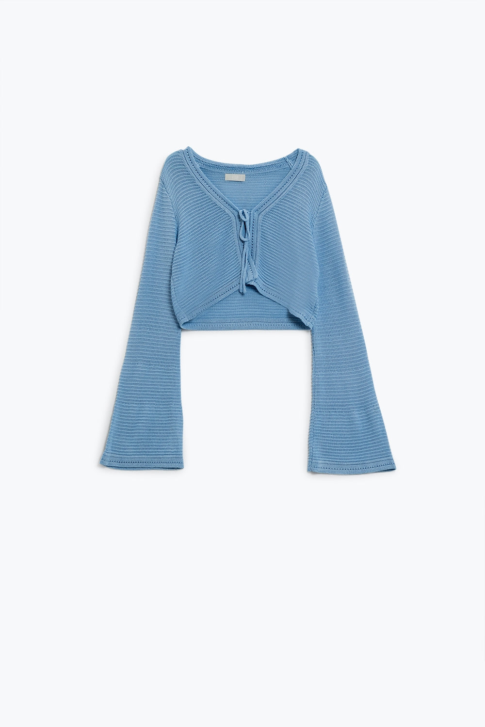 Q2 Chaqueta de punto de manga larga en azul con detalle de nudo