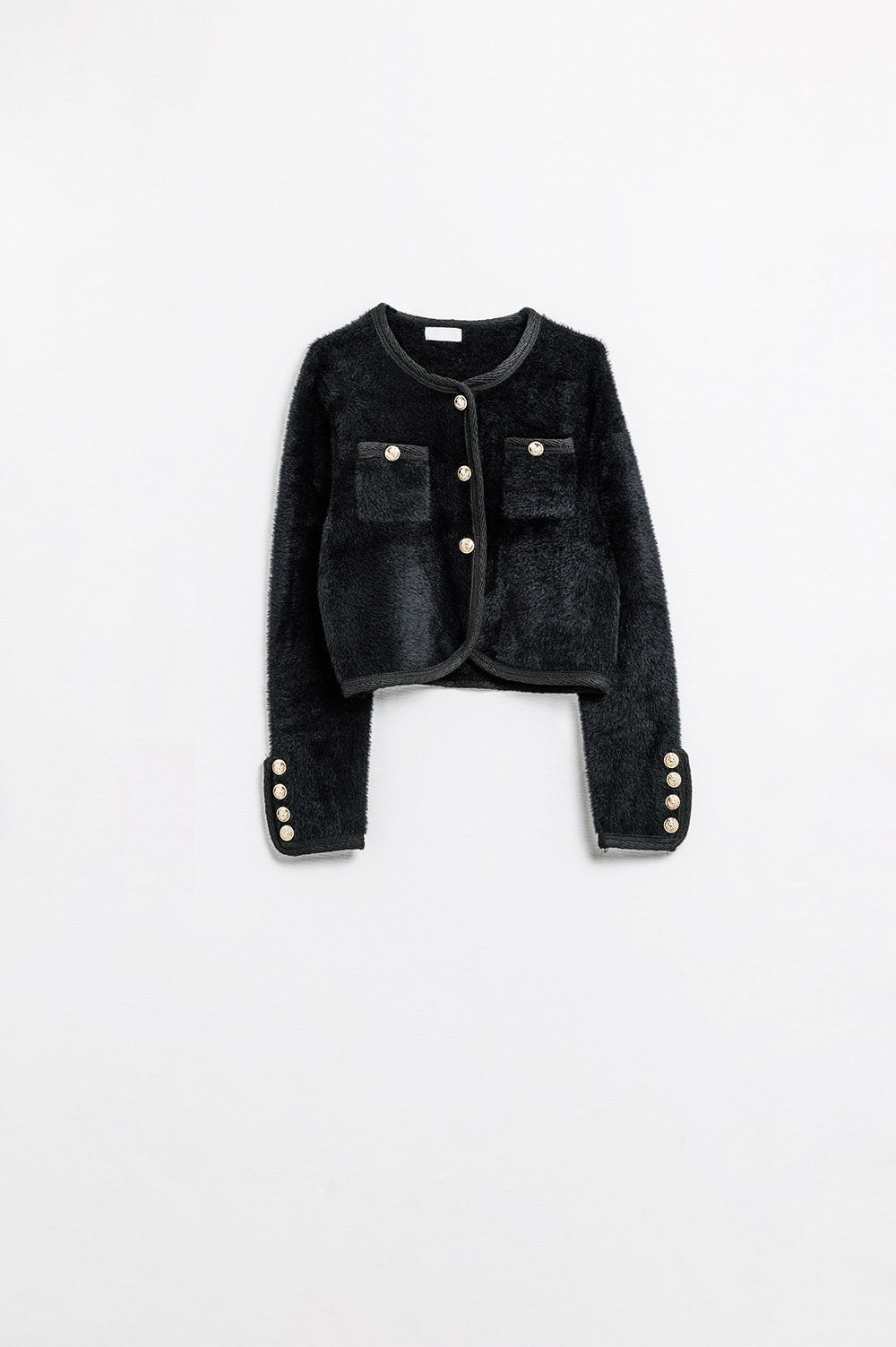 Chaqueta de punto extra suave y esponjosa de alta calidad en negro Q2