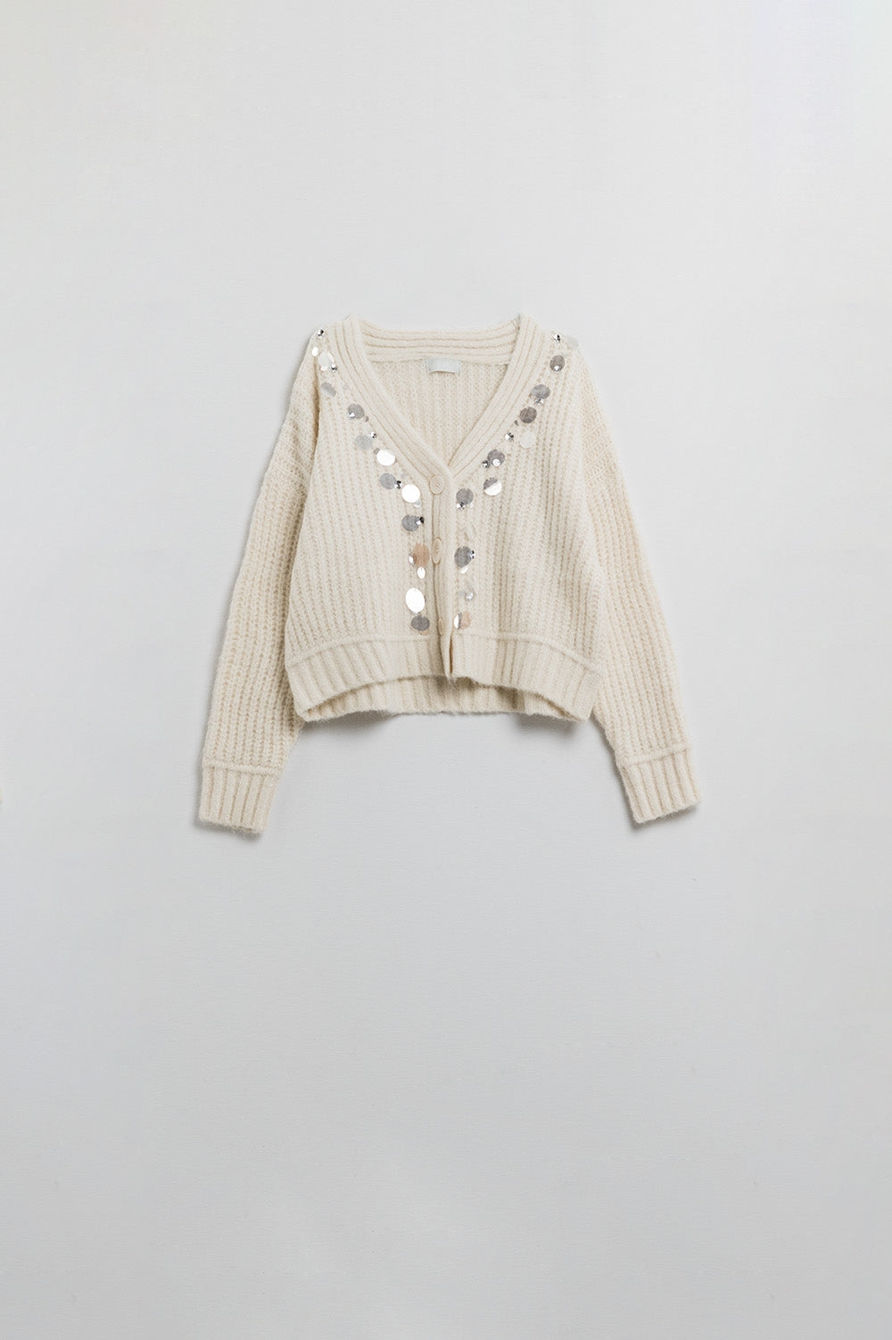 Chaqueta de punto grueso con detalle de lentejuelas Q2