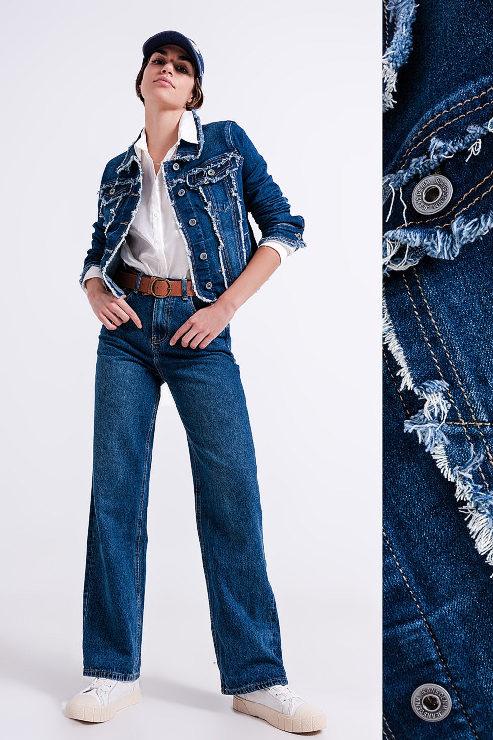 Chaqueta denim con remates desilachados Q2