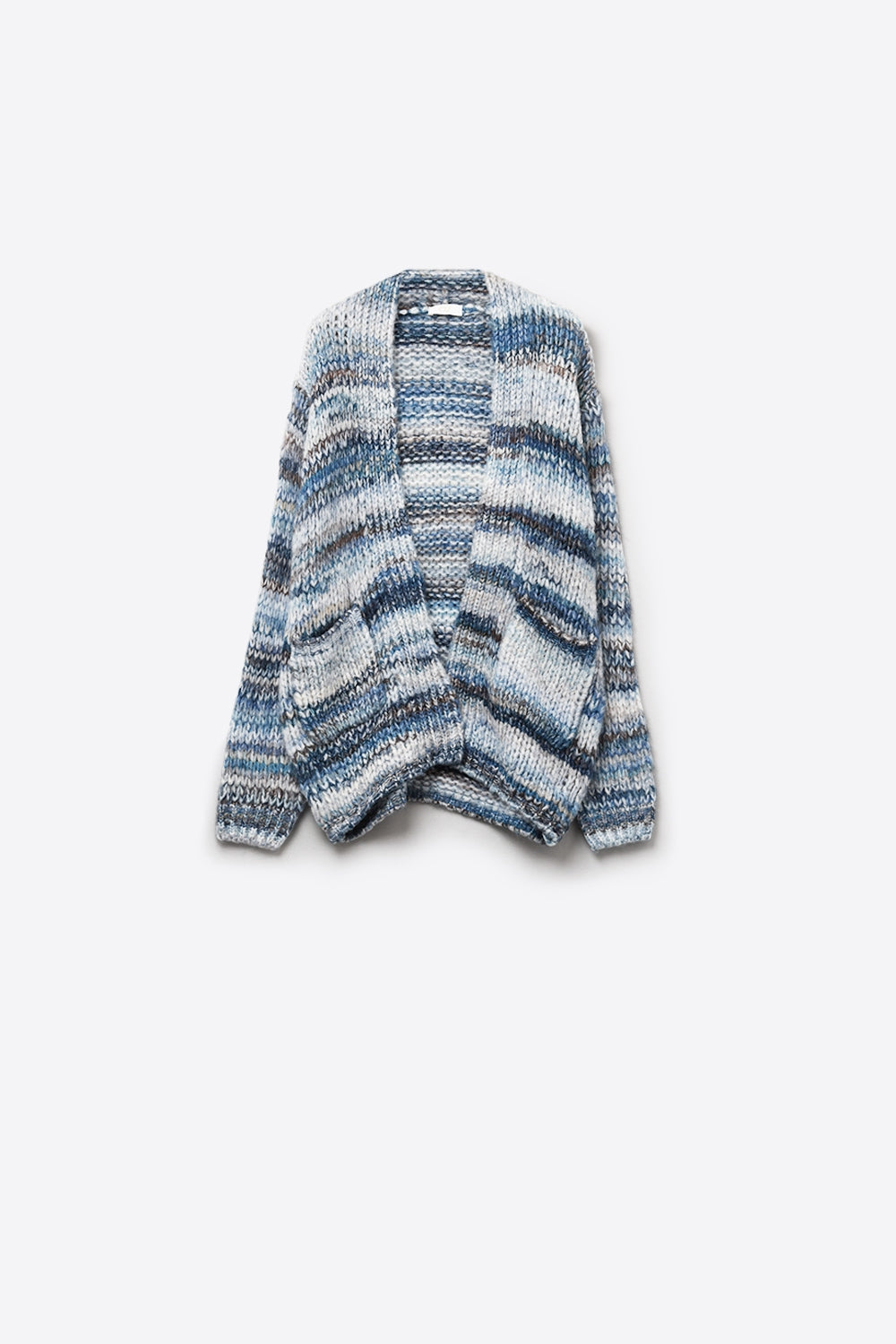 Q2 Chaqueta larga de rayas jaspeadas con bolsillos en azul