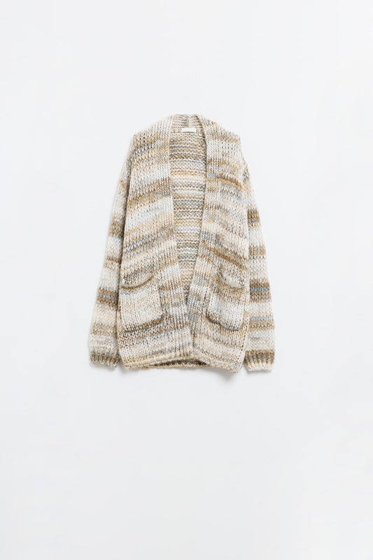 Q2 Chaqueta larga oversize de rayas jaspeadas con bolsillos