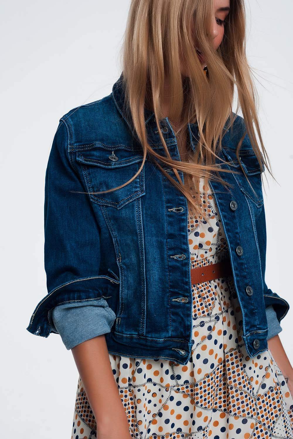 Chaqueta vaquera ajustada estilo western con lavado medio Q2