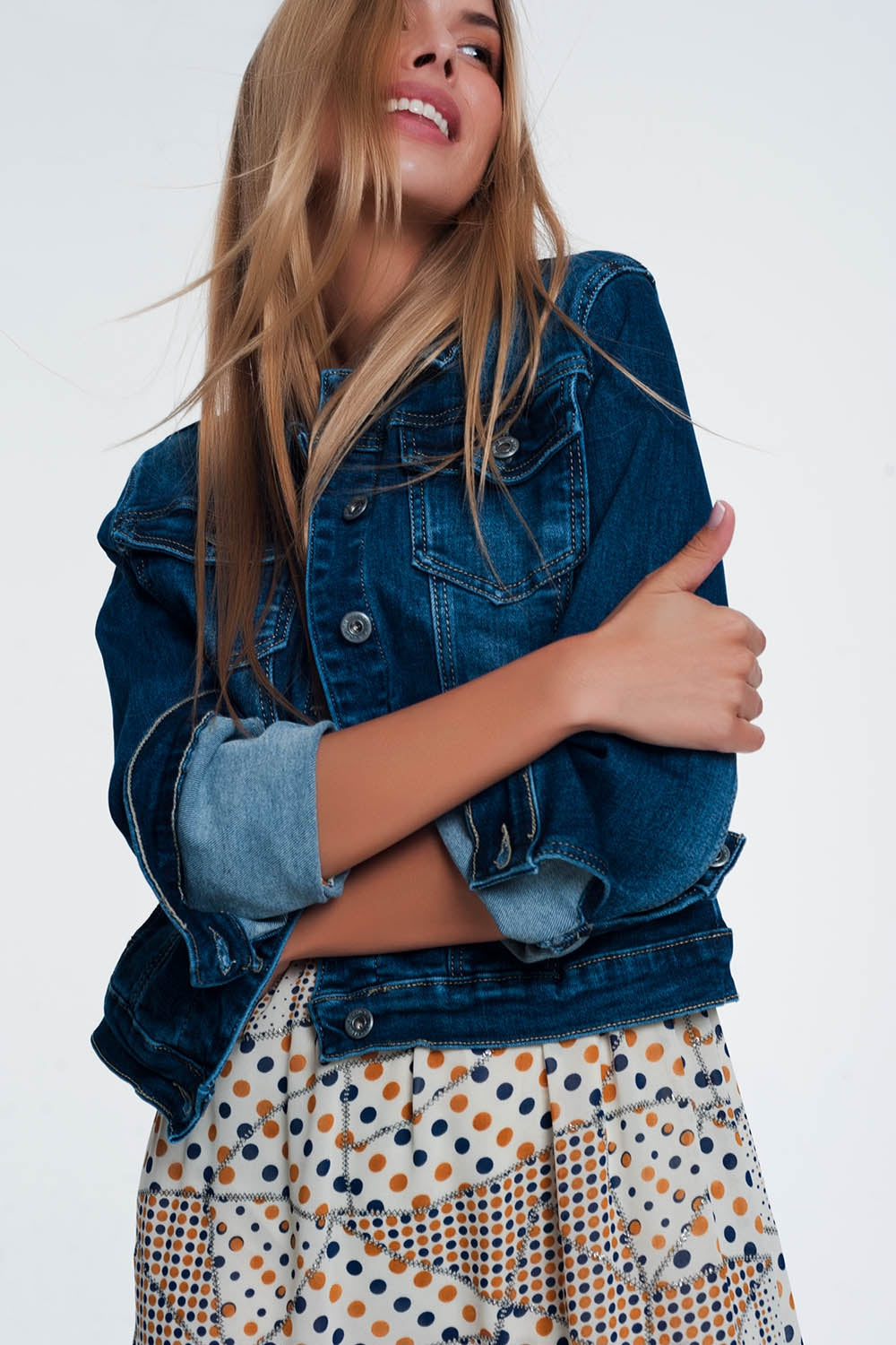 Chaqueta vaquera ajustada estilo western con lavado medio Q2