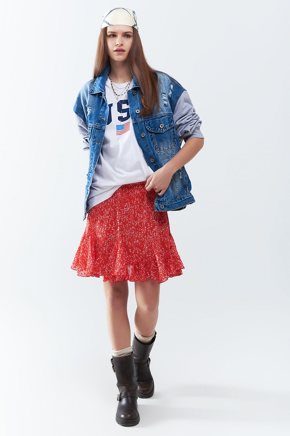 Chaqueta vaquera con mangas de tejido deportivo Q2