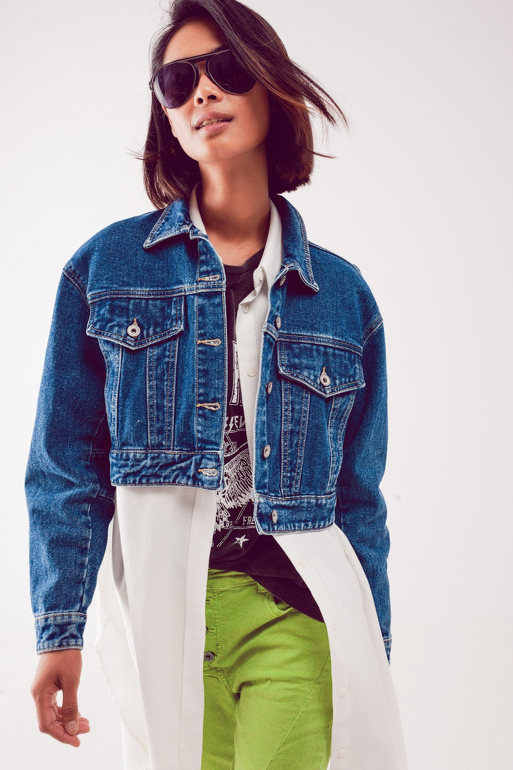 Chaqueta vaquera corta en azul medio Q2
