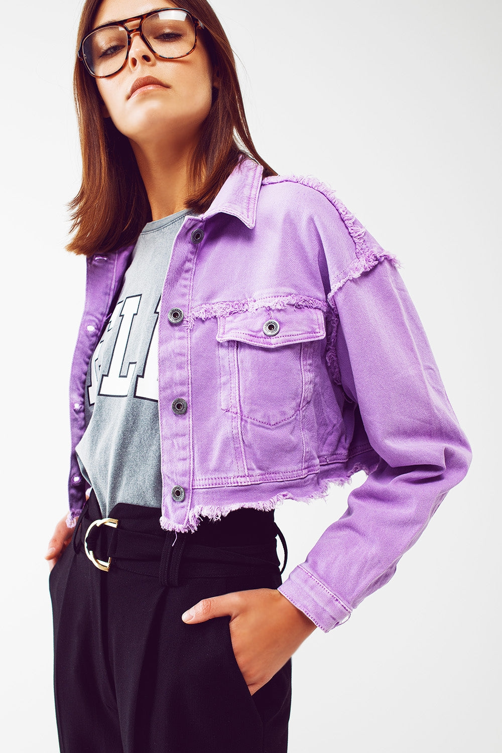 Chaqueta vaquera corta morada Q2