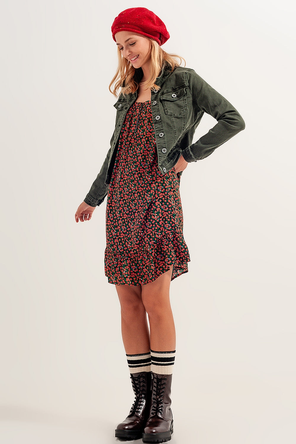 Chaqueta vaquera verde de corte slim Q2