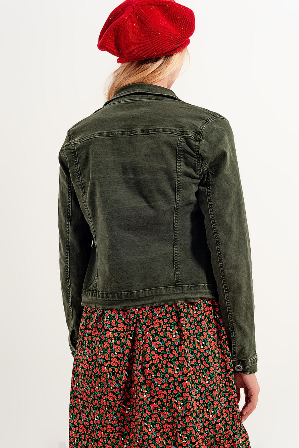 Chaqueta vaquera verde de corte slim Q2