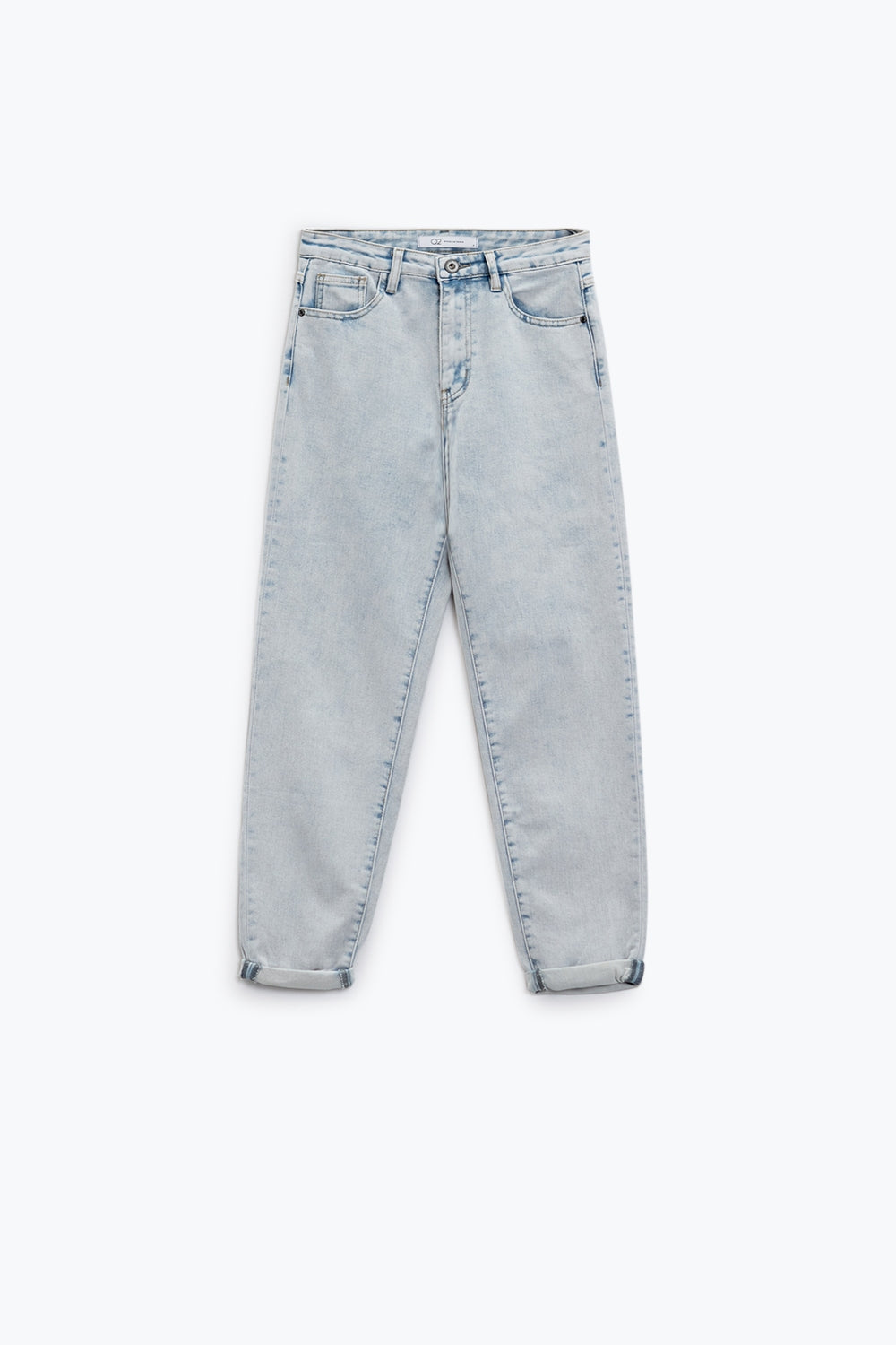 Cinco bolsillos mom jeans efecto lavado con dobladillo doblado Q2