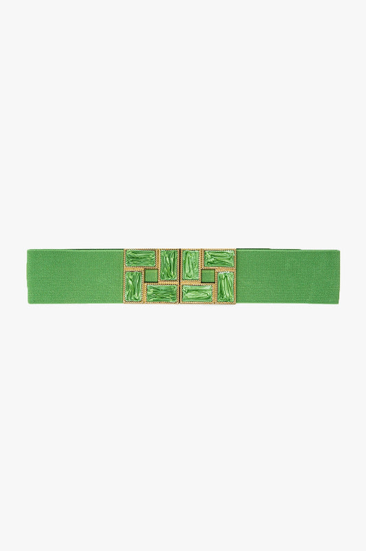Q2 Cinturón elástico verde con hebillas cuadradas