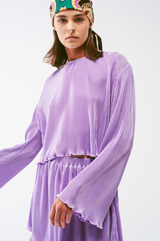 Q2 Crop Top plisado con cuello redondo en lila