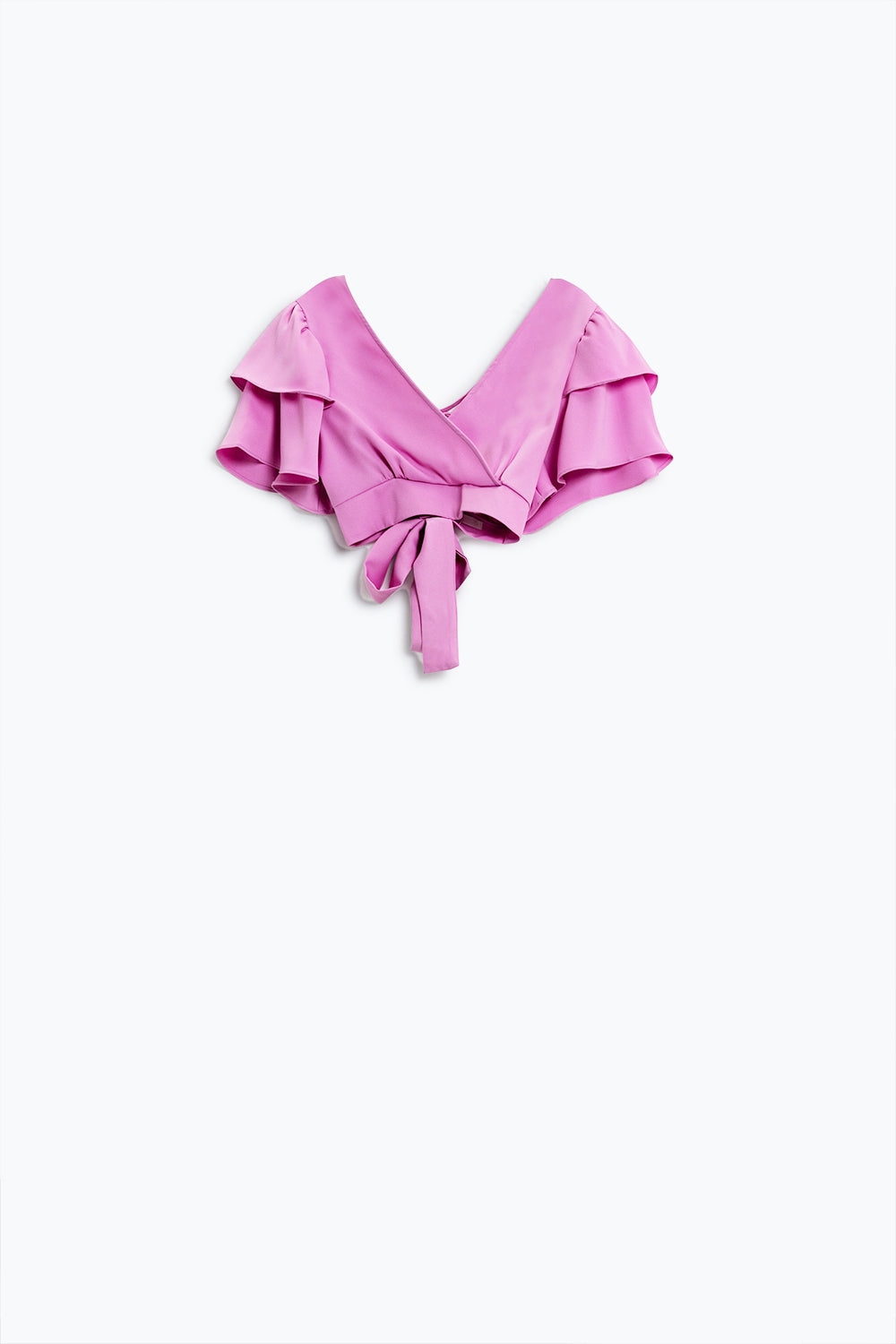 Crop Top Rosa Con Mangas Cortas Y Cuello En V Q2