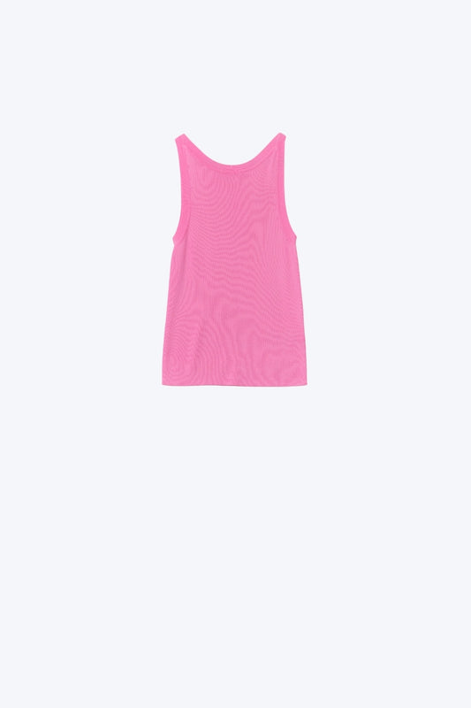 Q2 Cuello barco Comfy Ribbed Top en fucsia