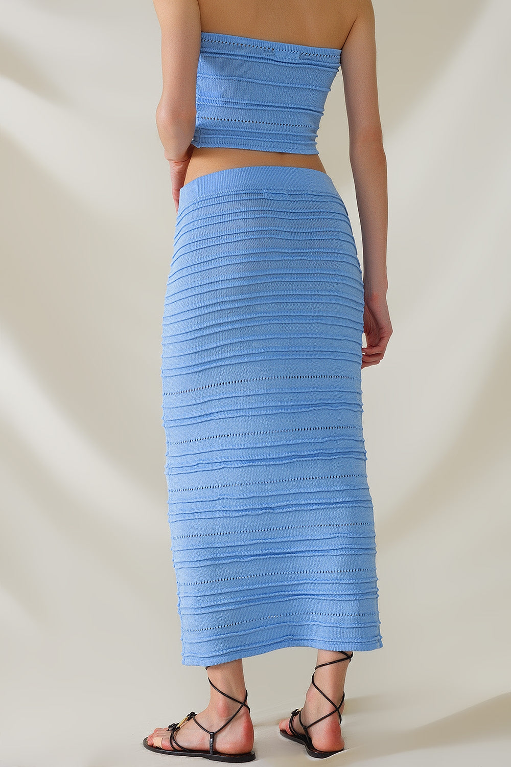 Falda lápiz Midi de punto en azul claro Q2