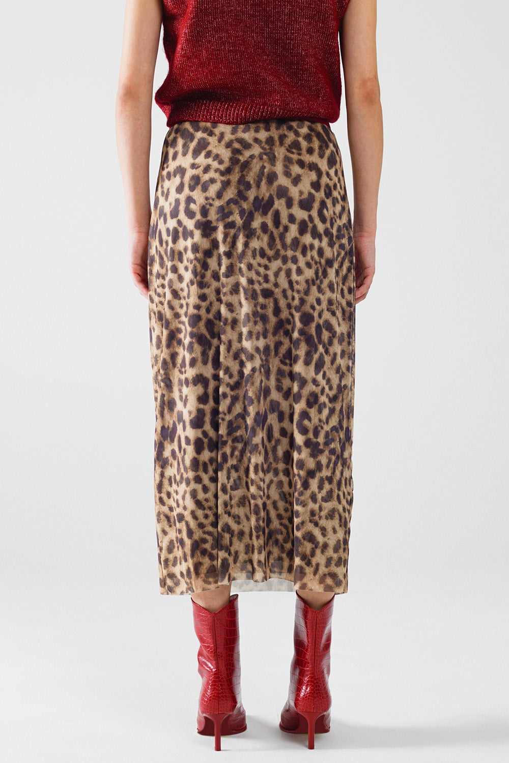 falda larga bodycon midi de leopardo transparente Q2
