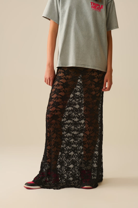 Q2 Falda larga negra estilo bohemio