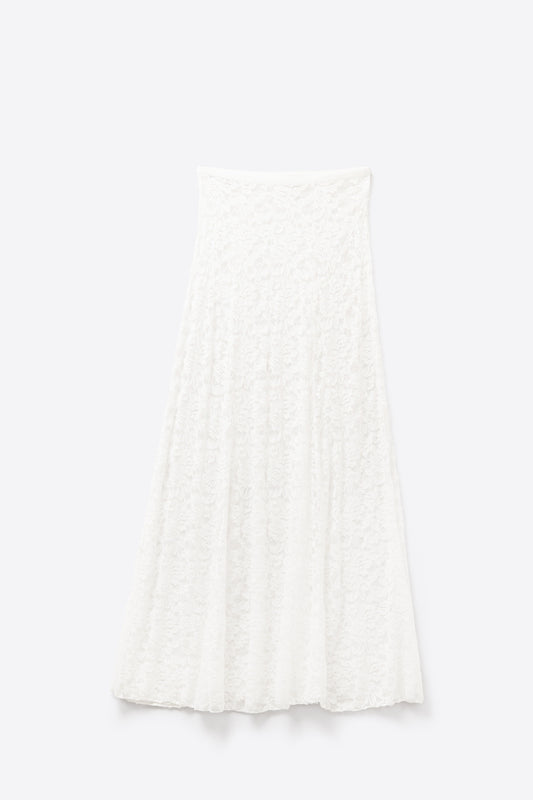 Q2 Falda maxi de encaje blanco con diseño floral