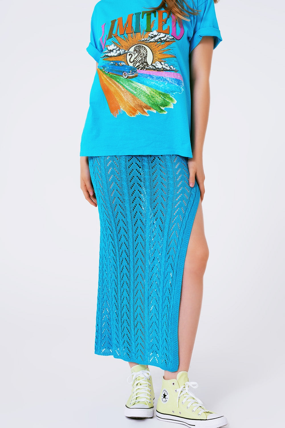 Falda maxi de ganchillo en azul Q2