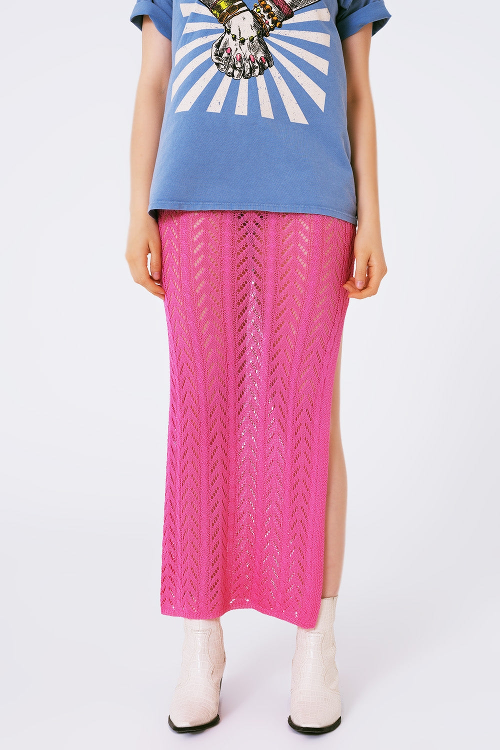 Falda maxi de ganchillo en rosa Q2