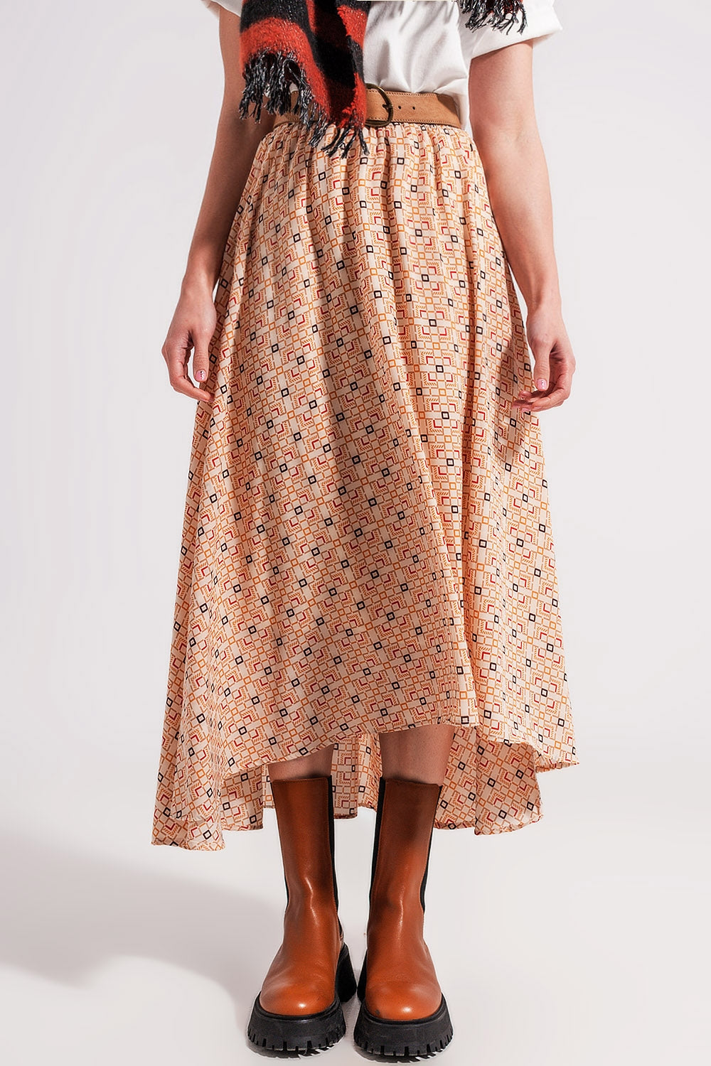 Falda midi con estampado geométrico estilo años 90 Q2