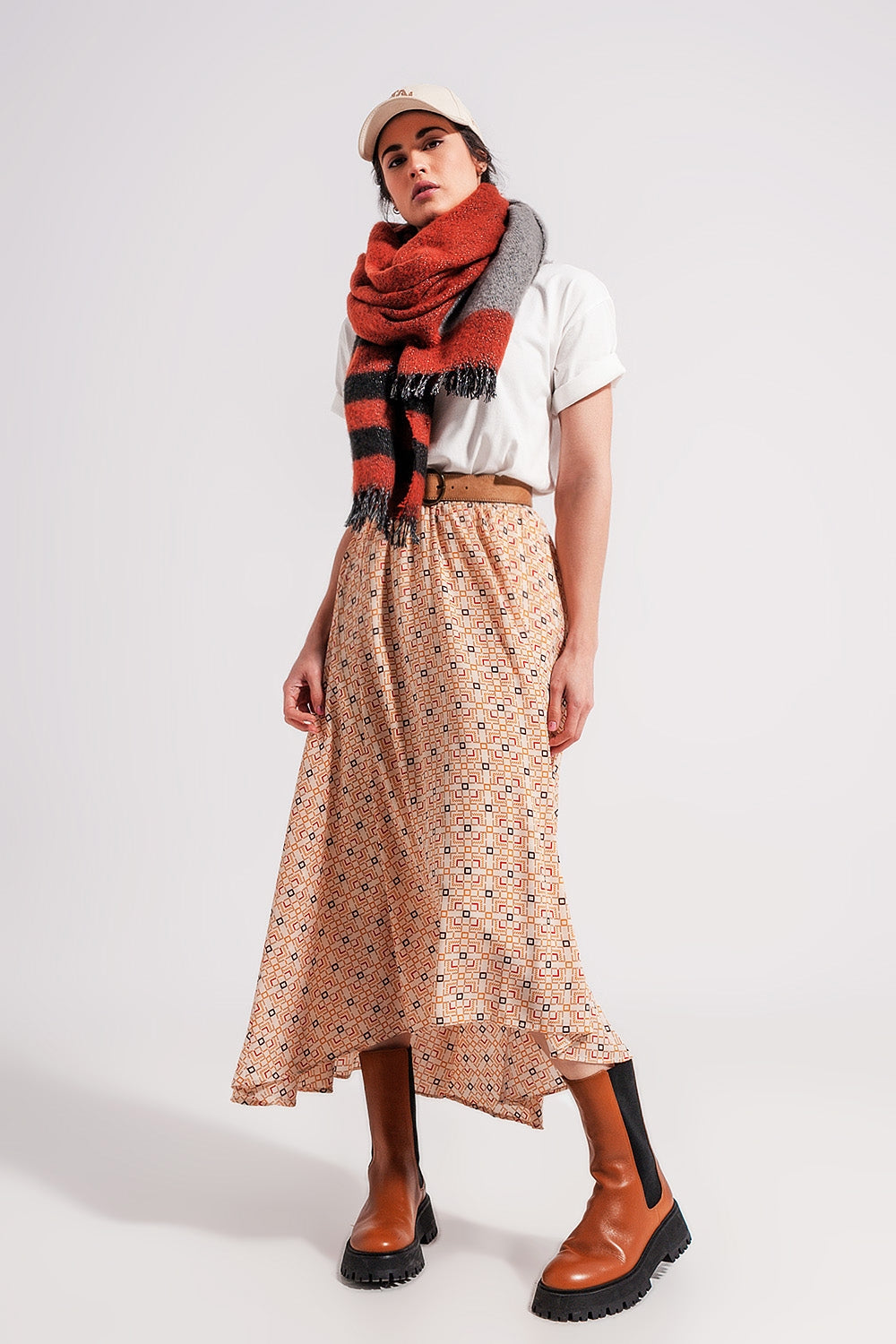Falda midi con estampado geométrico estilo años 90 Q2