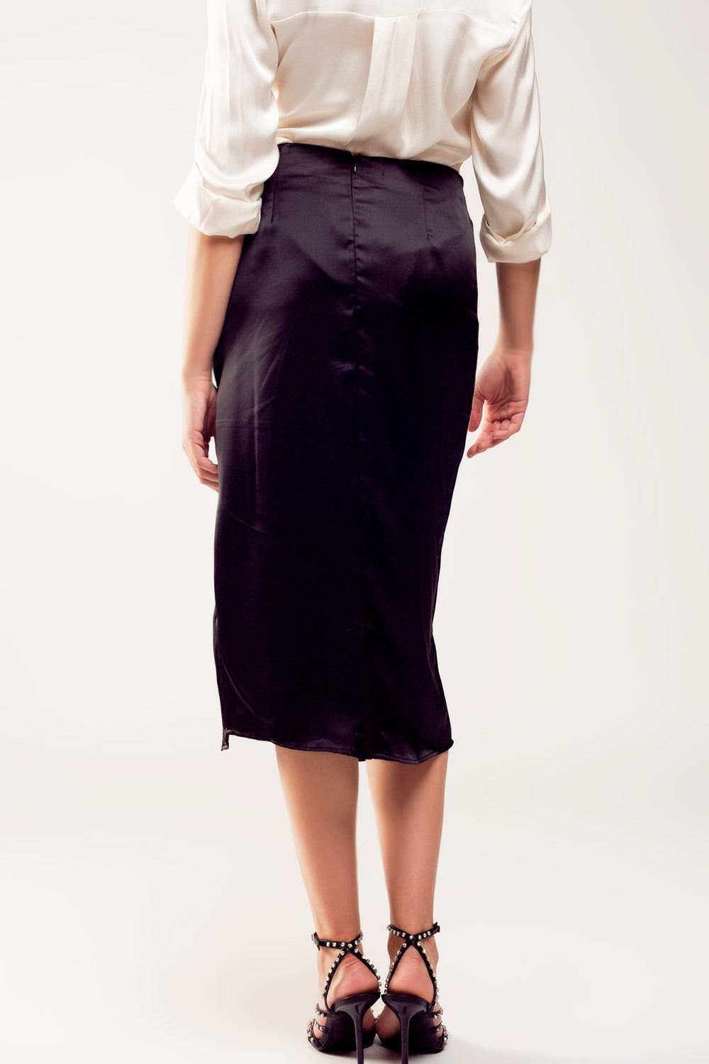 Falda midi negro con abertura delantera Q2