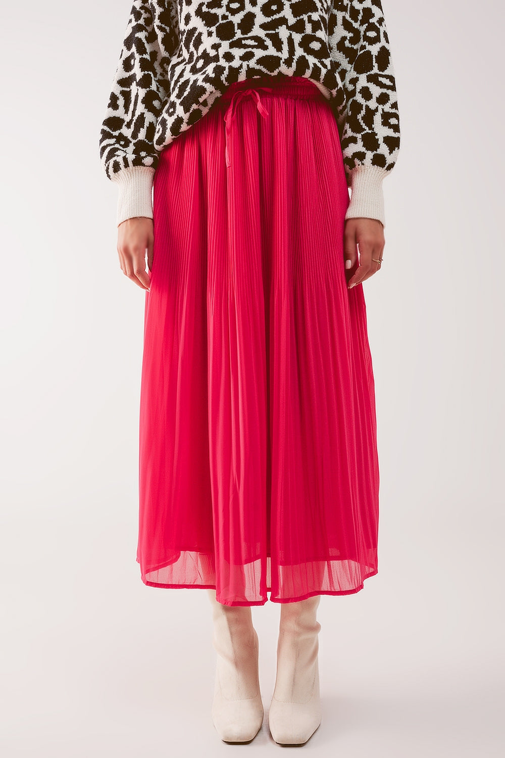 Falda midi plisada de chifón en fucsia Q2