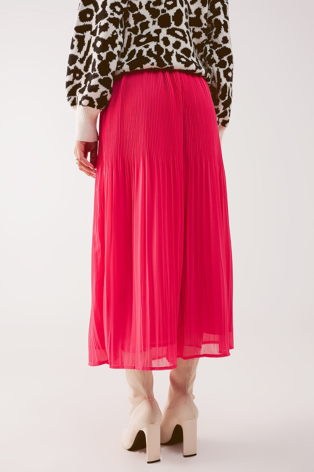 Falda midi plisada de chifón en fucsia Q2