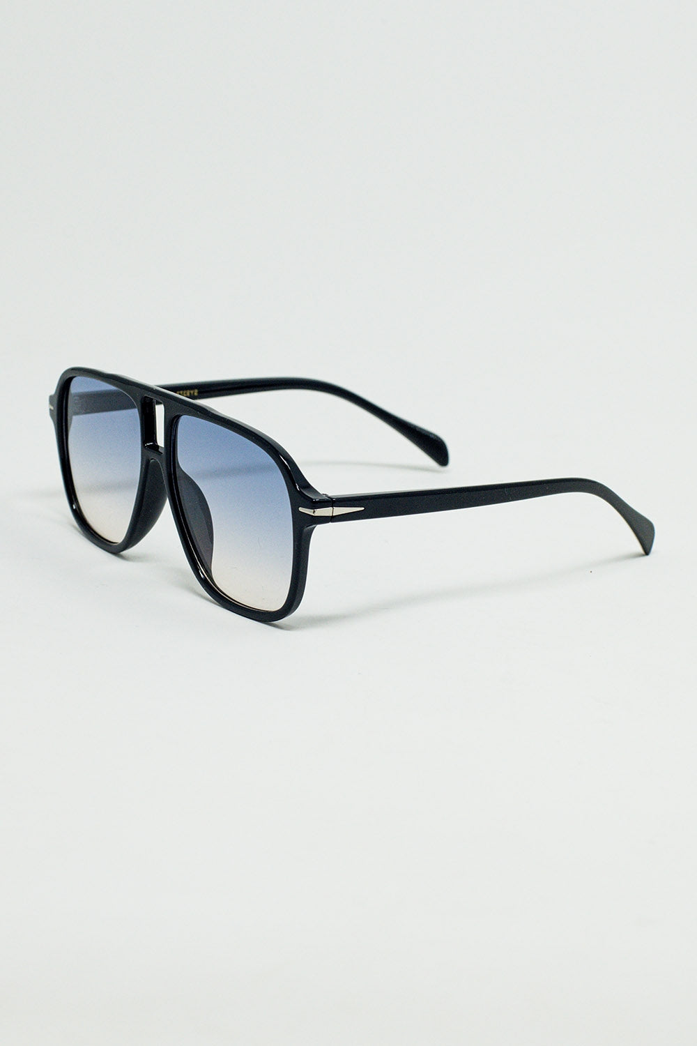 Gafas de Aviador Ovaladas con Lente Azul Ahumado en Negro Q2