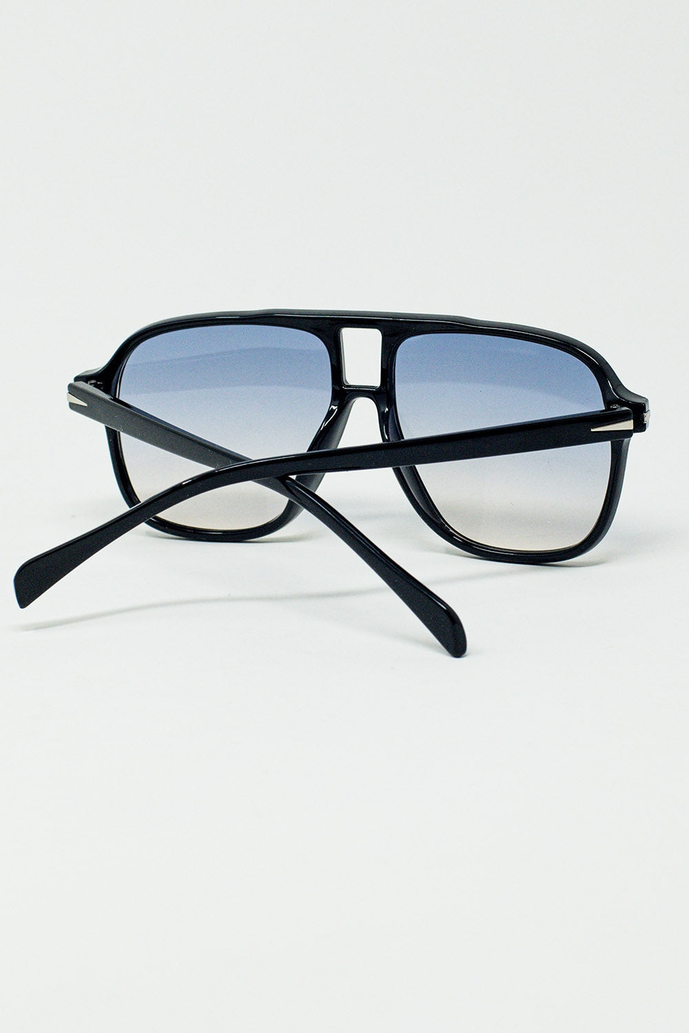 Gafas de Aviador Ovaladas con Lente Azul Ahumado en Negro Q2