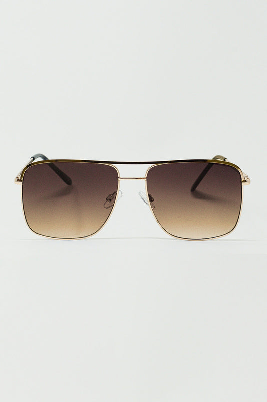 Q2 Gafas de sol Aviator Vintage con borde dorado en color bronce