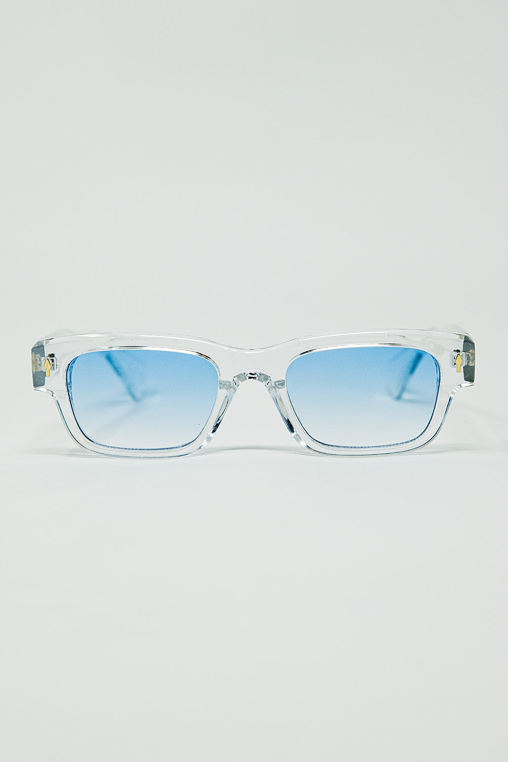 Q2 Gafas de sol blancas translúcidas con lentes ovaladas de color azul claro
