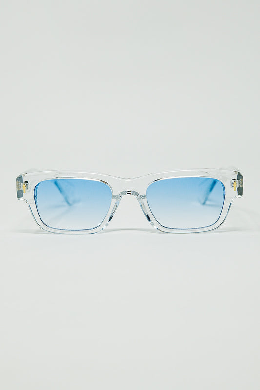 Q2 Gafas de sol blancas translúcidas con lentes ovaladas de color azul claro