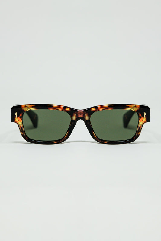 Q2 Gafas de sol color ámbar con lentes ovaladas de color verde oscuro
