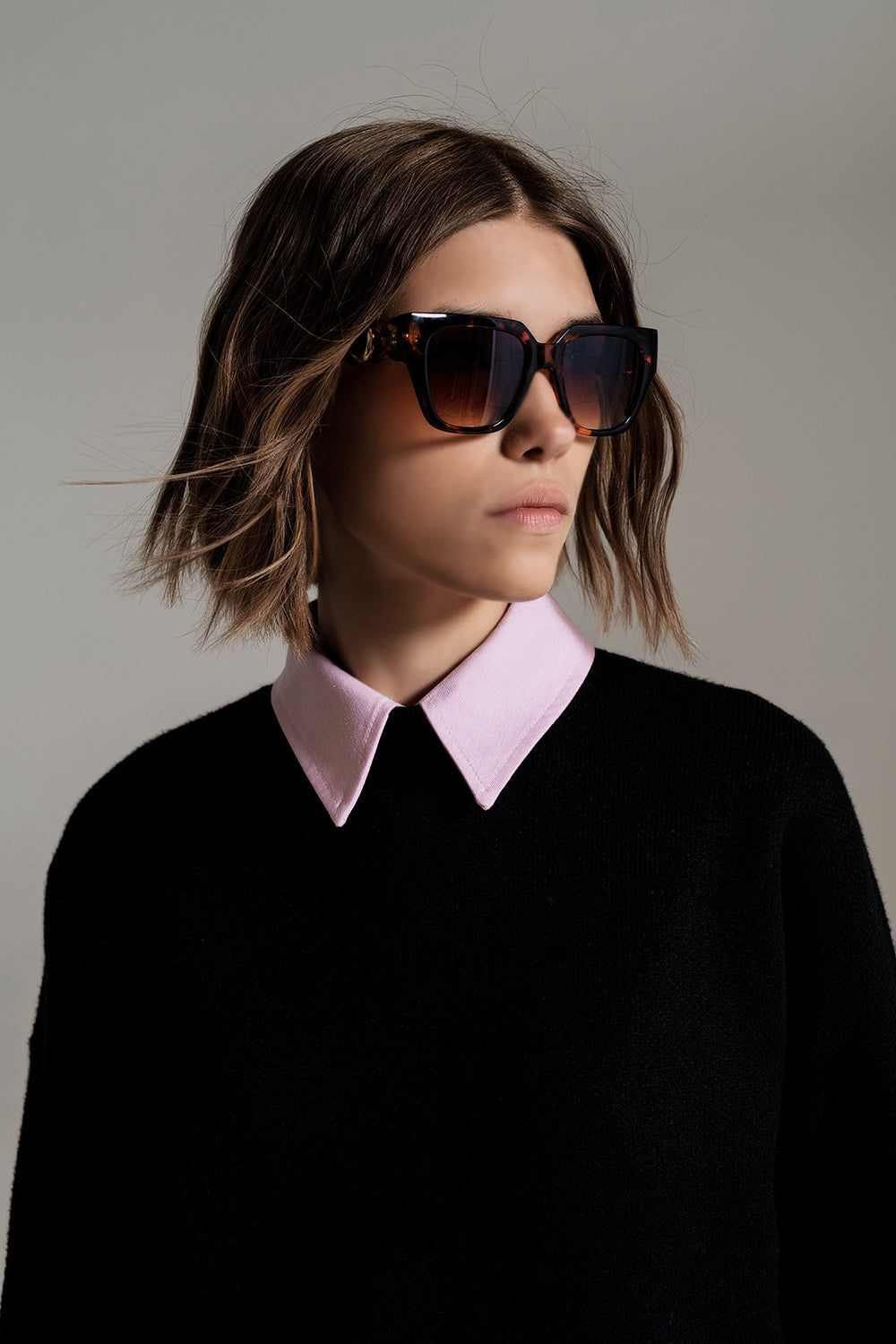 Gafas de sol con forma extra grandes en carey antiguo marron Q2