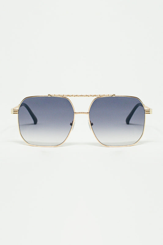 Q2 Gafas de sol con montura cuadrada dorada y azul degradado