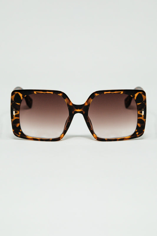 Q2 gafas de sol cuadradas con estampado de tigre y detalle dorado en el lateral