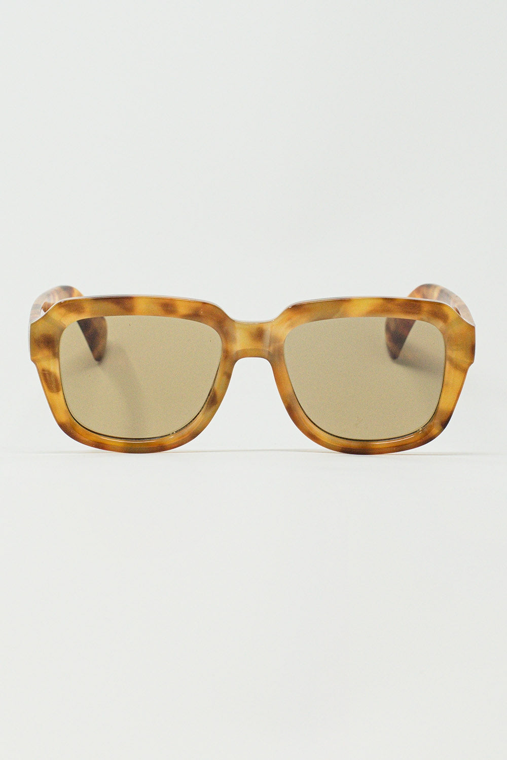 Q2 Gafas de sol cuadradas con montura amarilla en carey claro