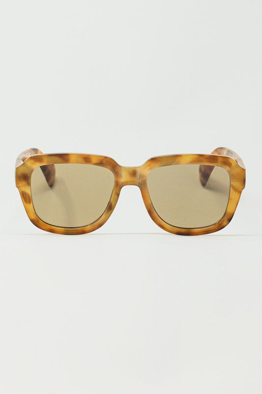 Q2 Gafas de sol cuadradas con montura amarilla en carey claro